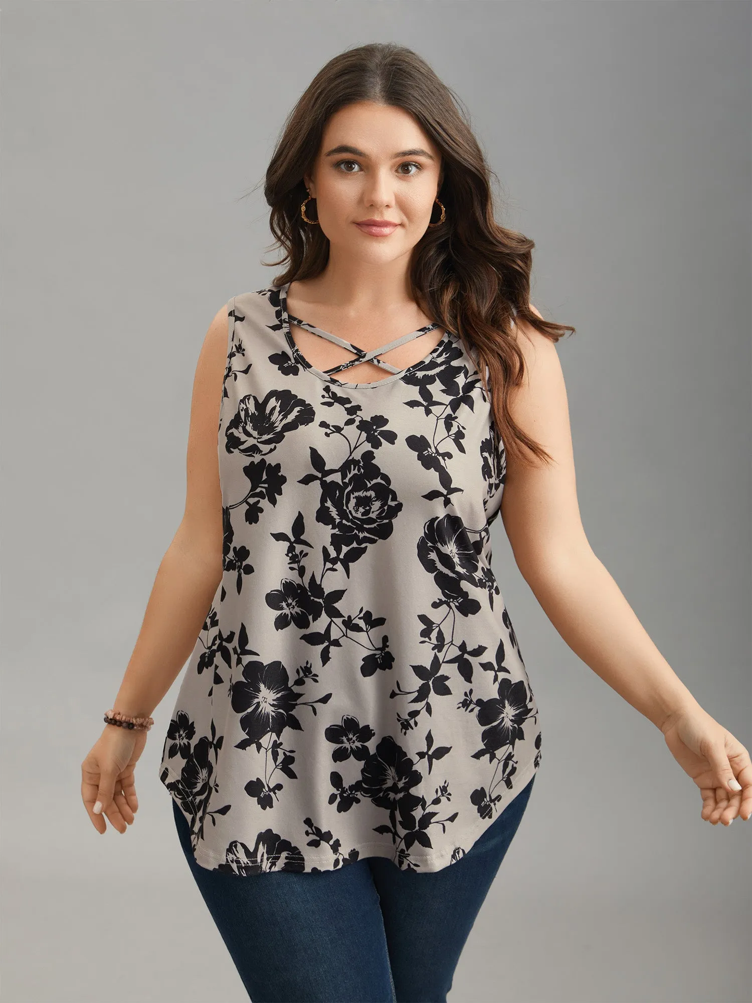 Rosy Print Neck-Tie Fitted Vest sold by Bloomchic product image thumbnail 2