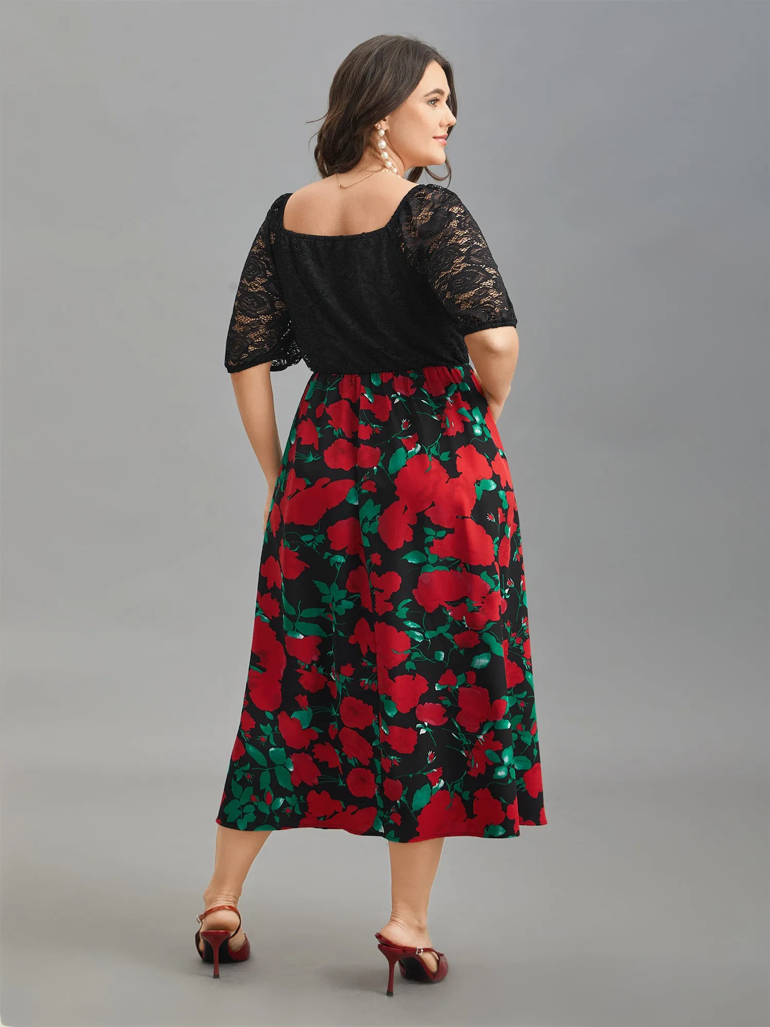 Mix Print Sheer Lace Sleeve Maxi Dress sold by Bloomchic product image thumbnail 5