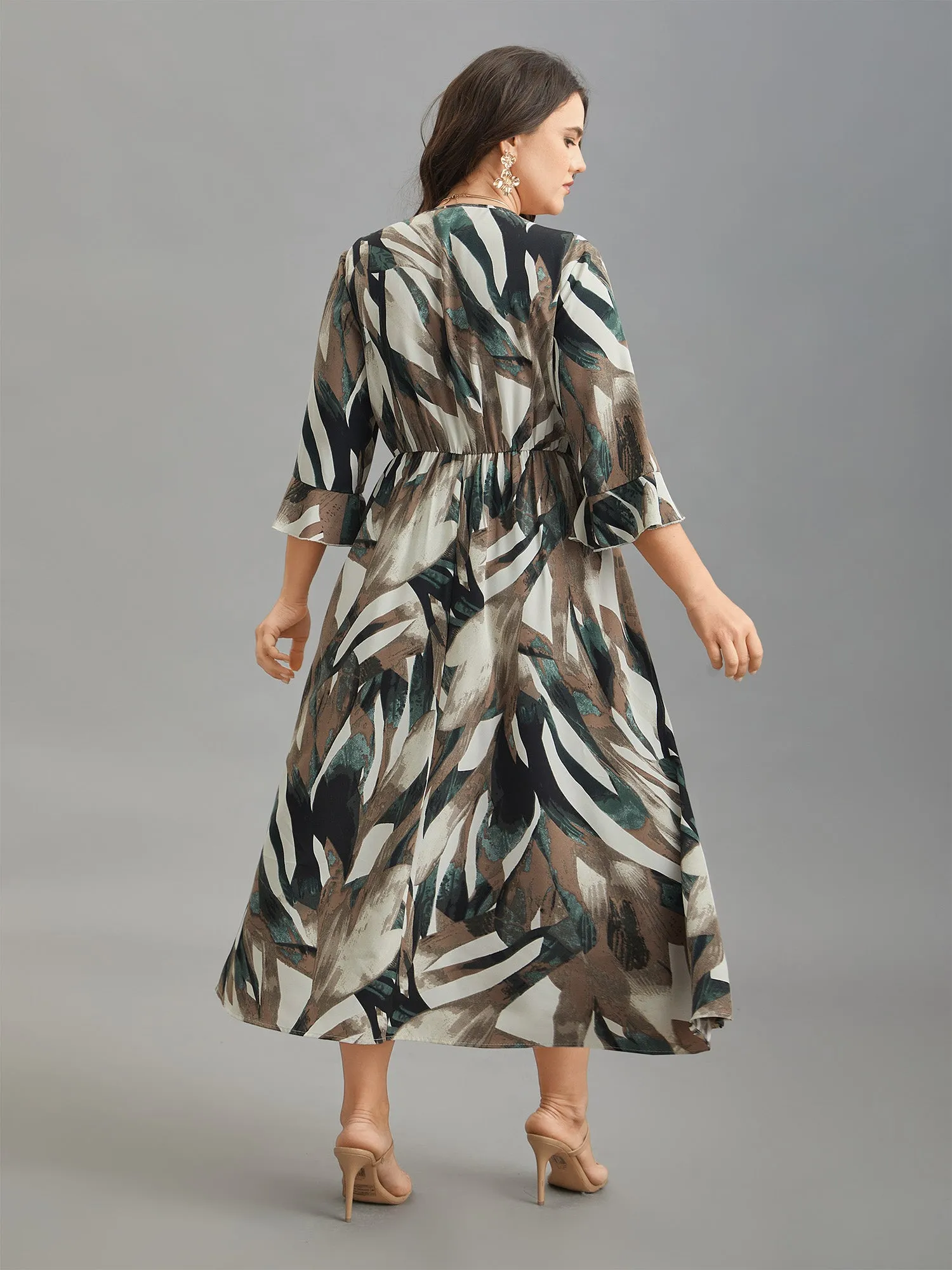Abstract Print Lotus Leaf Cuff Pockets Dress sold by Bloomchic product image thumbnail 5