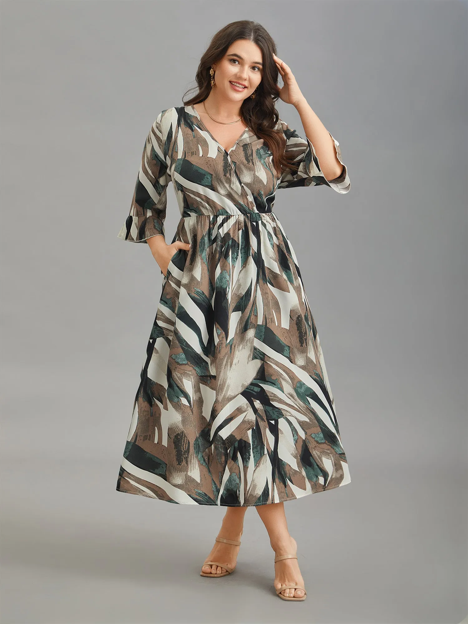 Abstract Print Lotus Leaf Cuff Pockets Dress sold by Bloomchic product image thumbnail 2