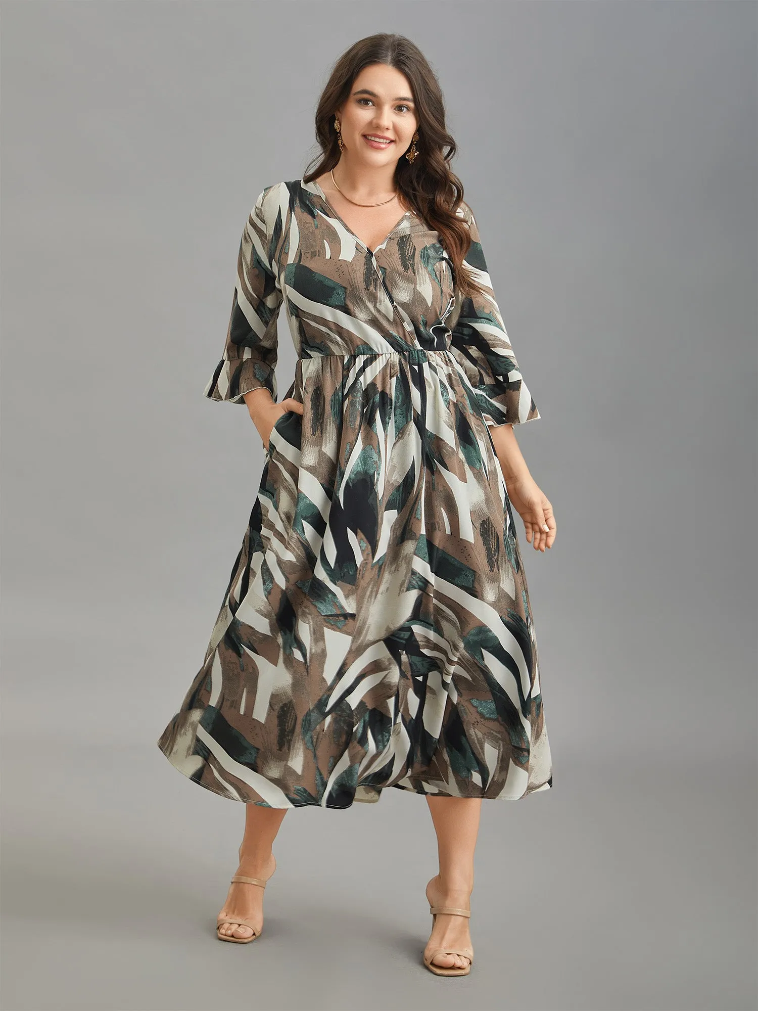 Abstract Print Lotus Leaf Cuff Pockets Dress sold by Bloomchic product image thumbnail 3