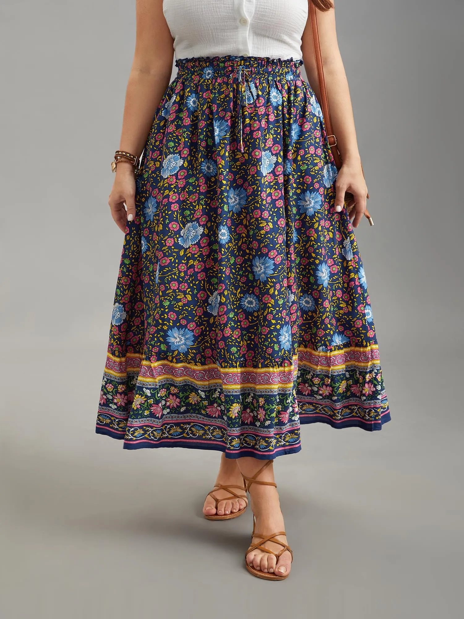 Boho Print Stretchy Waist Flared Maxi Skirt sold by Bloomchic product image thumbnail 3