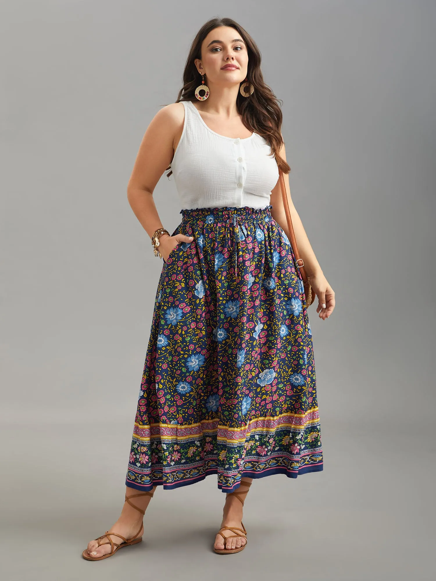Boho Print Stretchy Waist Flared Maxi Skirt sold by Bloomchic product image thumbnail 2