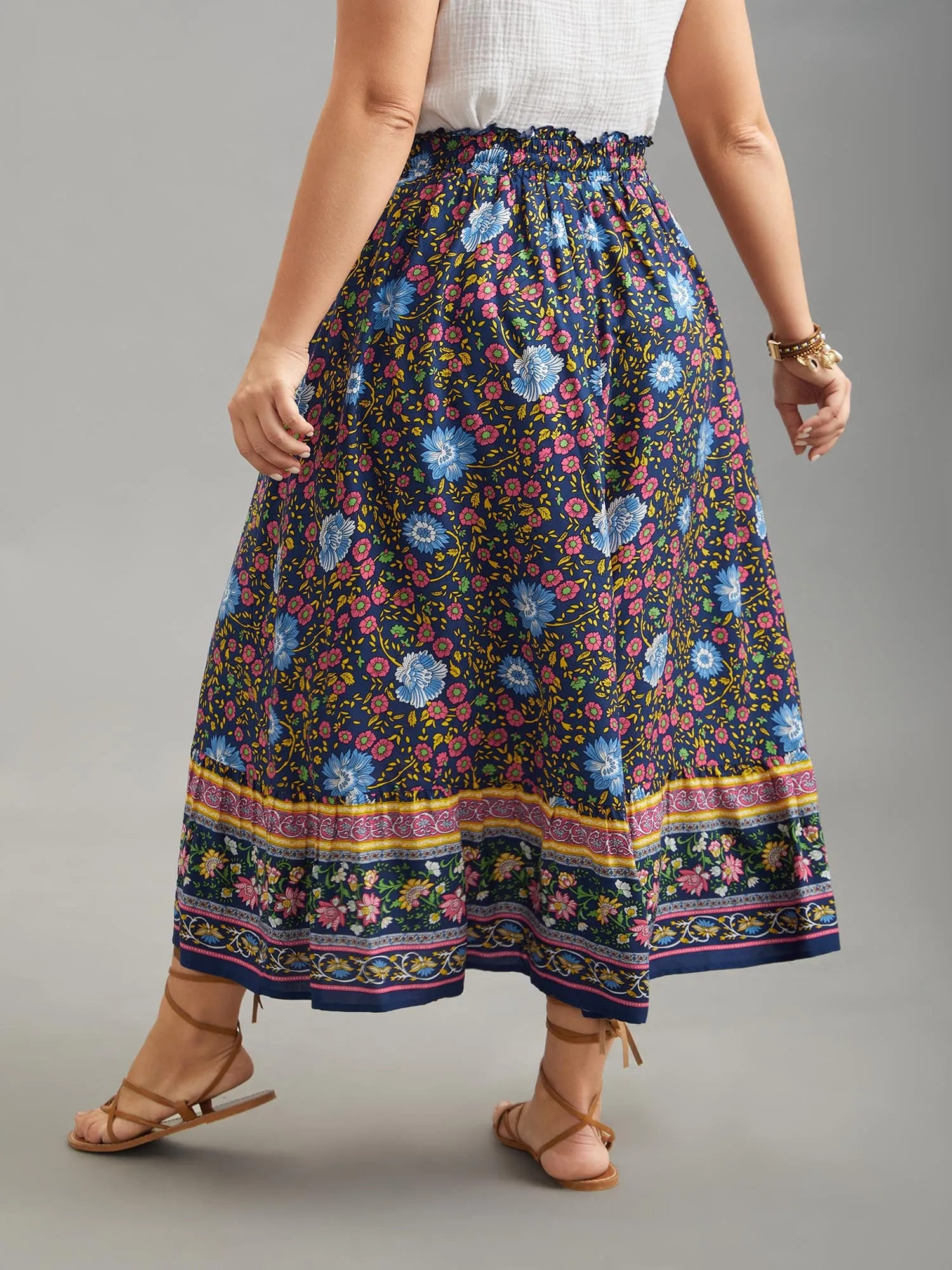 Boho Print Stretchy Waist Flared Maxi Skirt sold by Bloomchic product image thumbnail 4