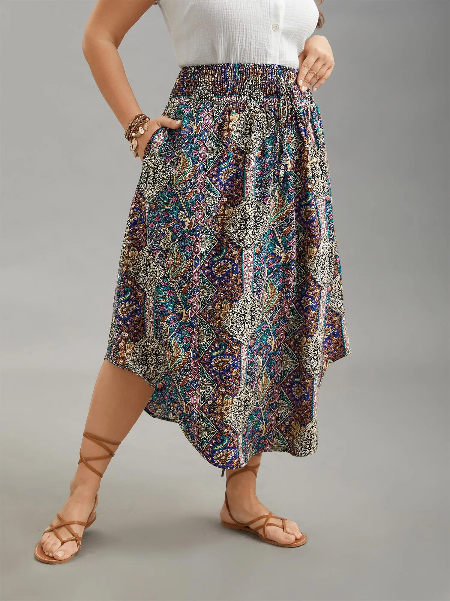 Boho Print Shirred Waist Midi Skirt sold by Bloomchic product image thumbnail 4