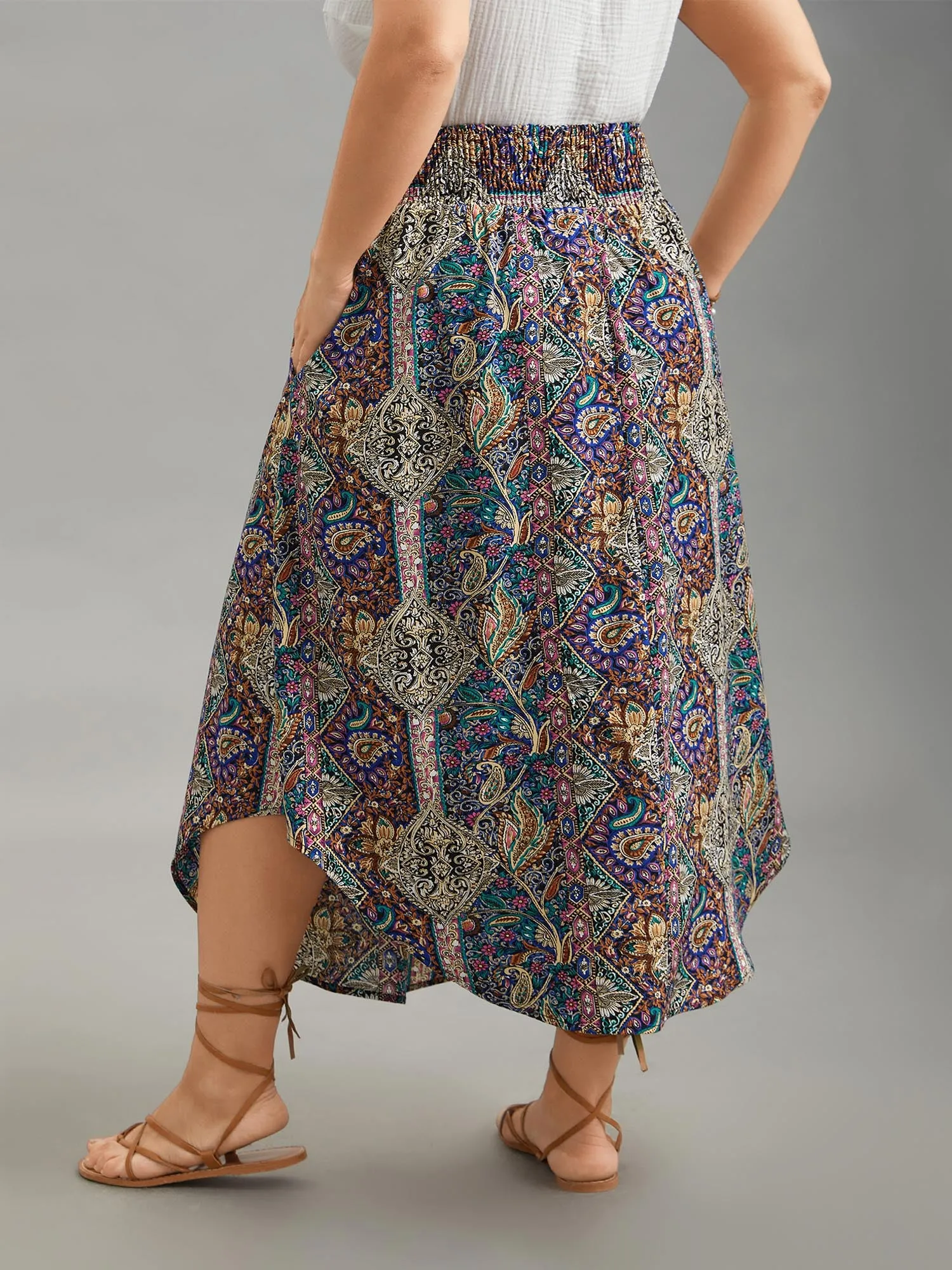 Boho Print Shirred Waist Midi Skirt sold by Bloomchic product image thumbnail 5
