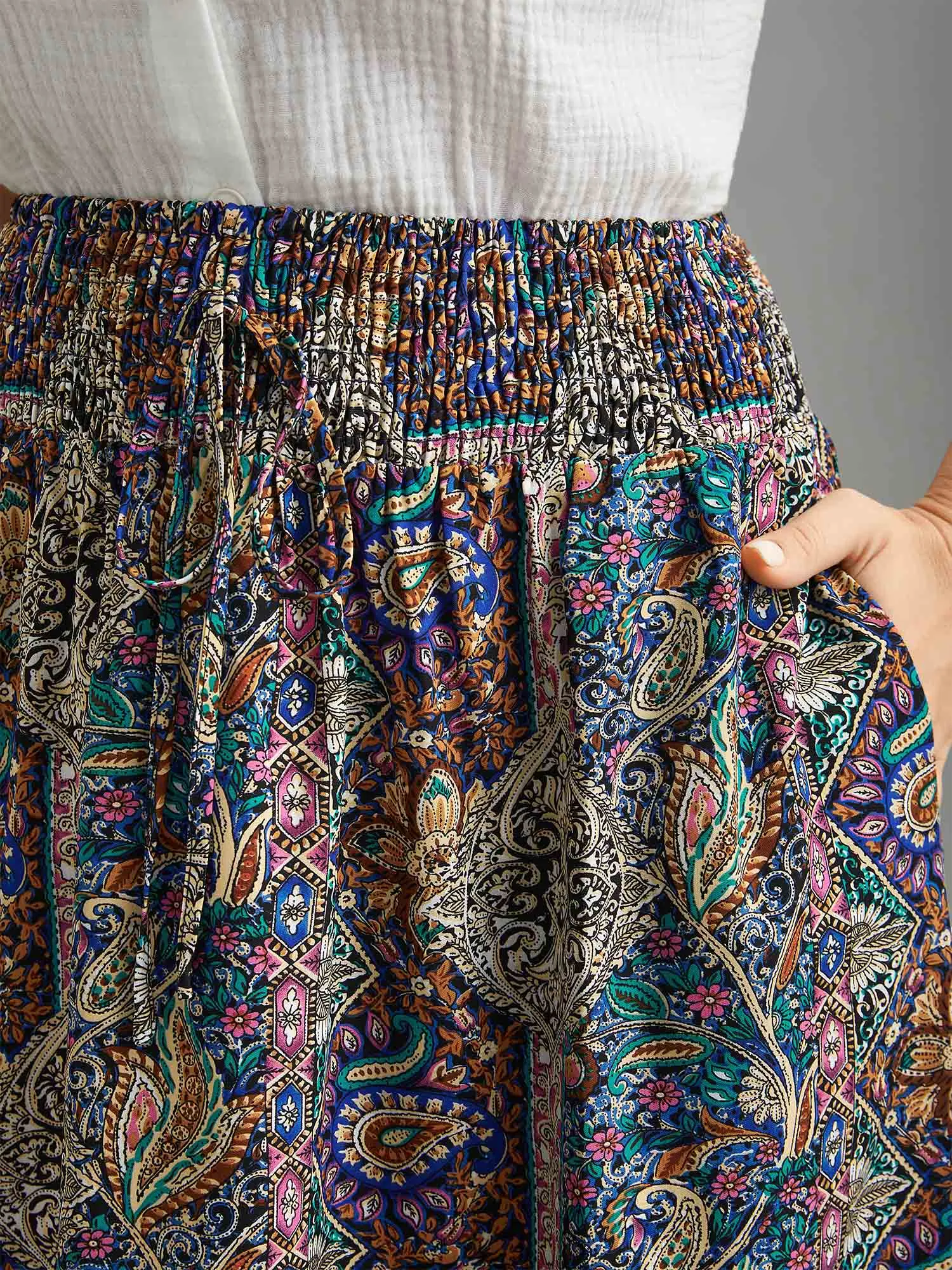 Boho Print Shirred Waist Midi Skirt sold by Bloomchic product image thumbnail 3