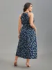 Floral Print Belted Stretchy Waist Midi Dress sold by Bloomchic