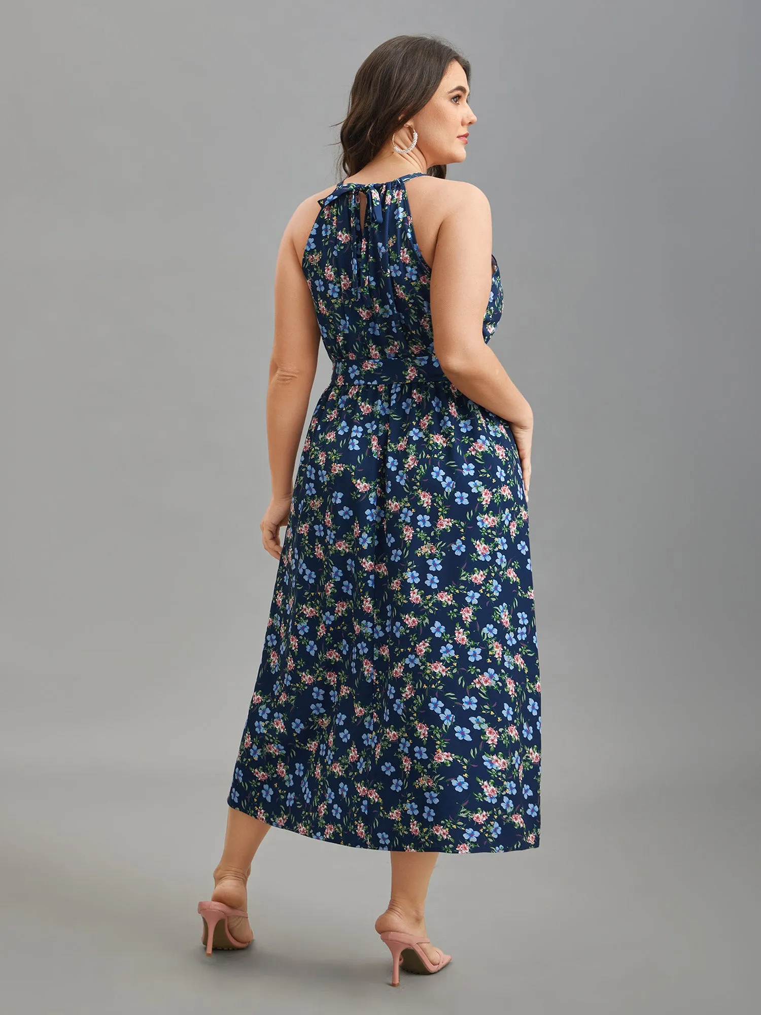 Floral Print Belted Stretchy Waist Midi Dress sold by Bloomchic product image thumbnail 5
