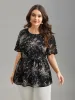 Floral Print Stretchy-Waist Lined Shirt sold by Bloomchic