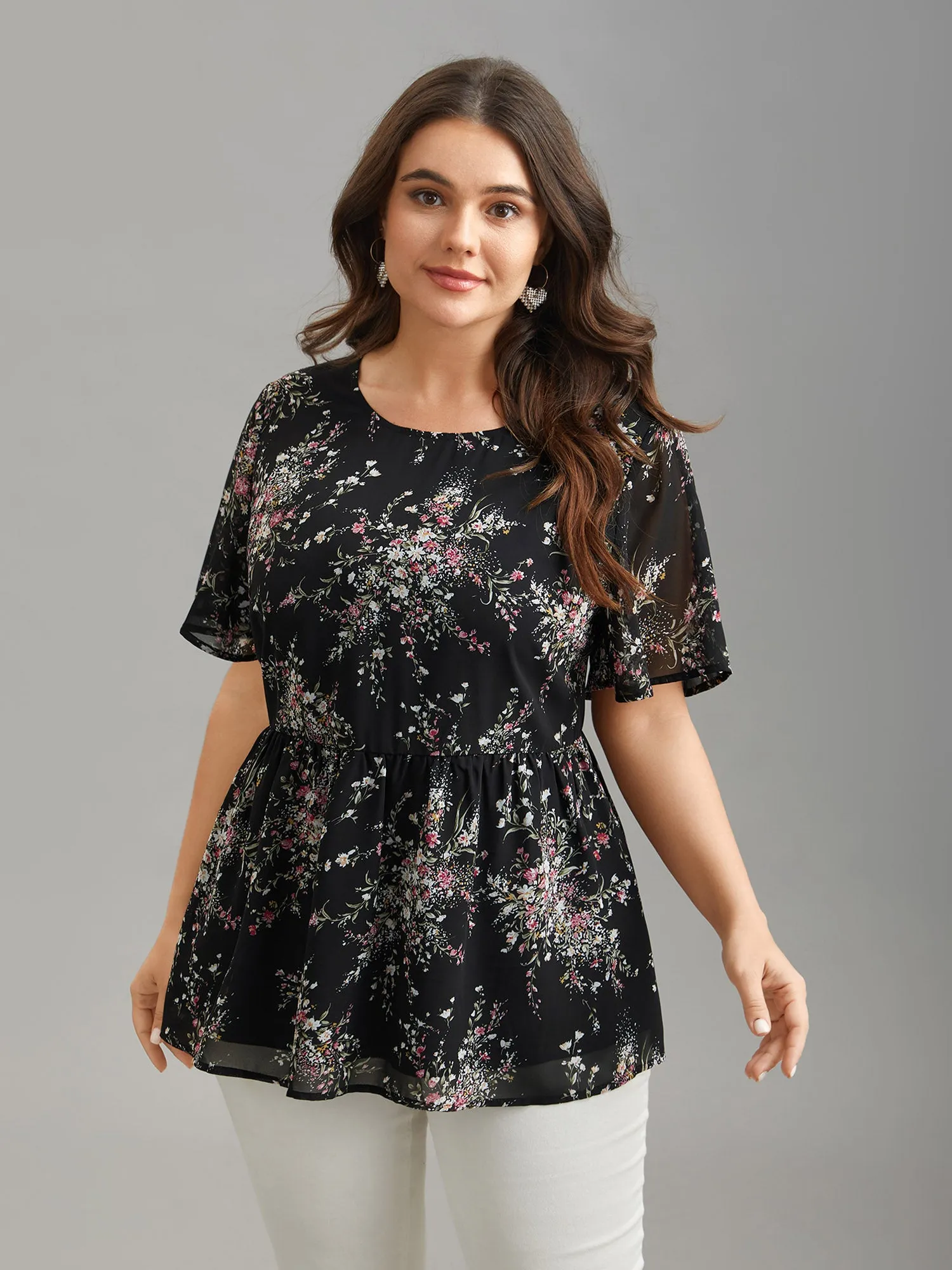 Floral Print Stretchy-Waist Lined Shirt sold by Bloomchic product image thumbnail 4