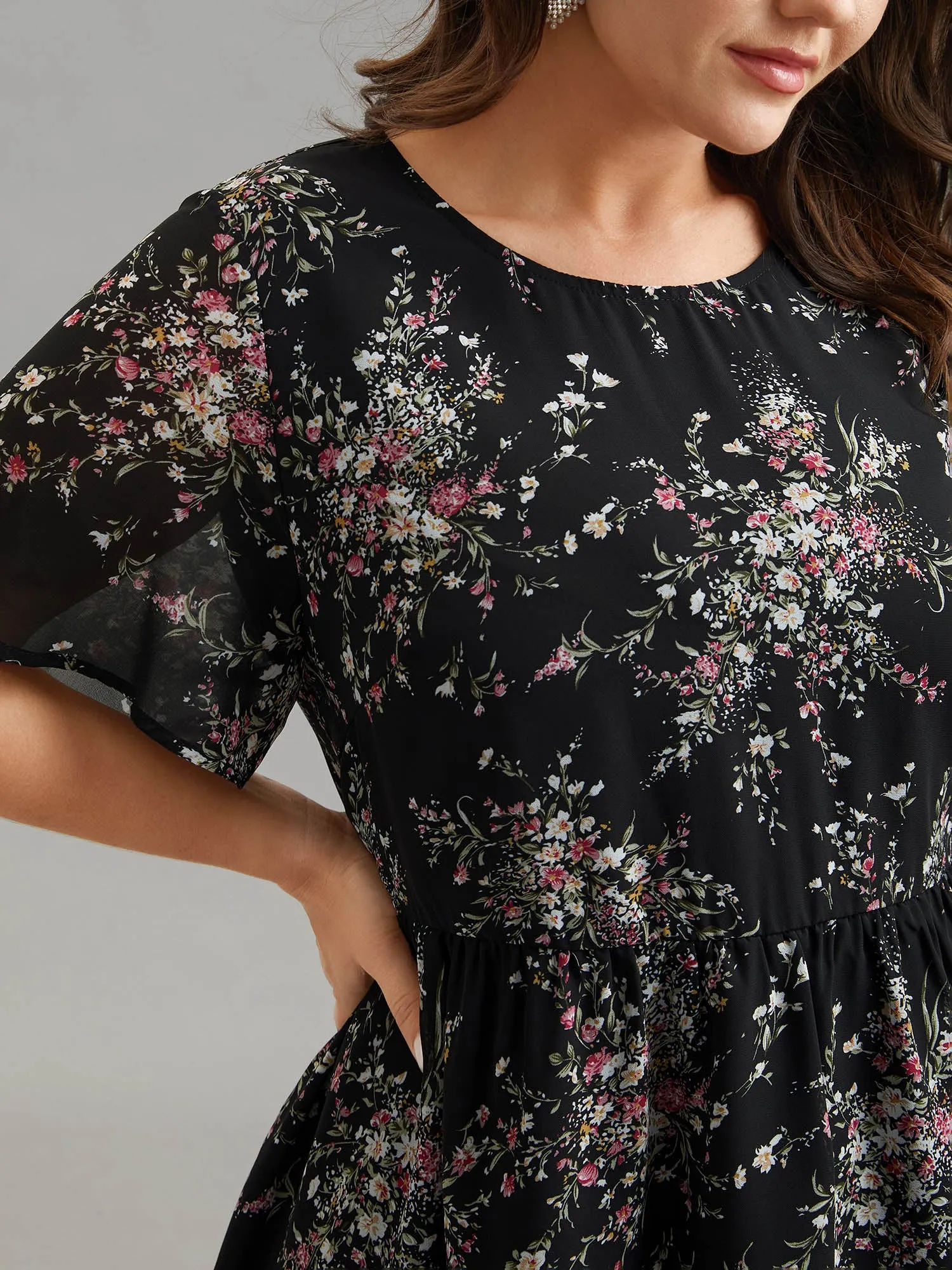 Floral Print Stretchy-Waist Lined Shirt sold by Bloomchic product image thumbnail 3