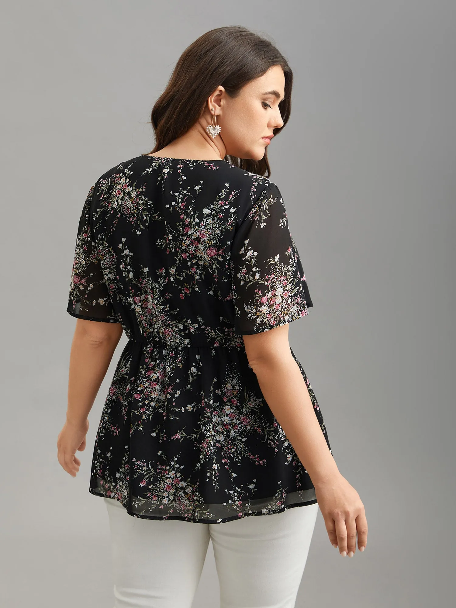 Floral Print Stretchy-Waist Lined Shirt sold by Bloomchic product image thumbnail 5