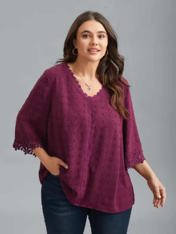 Textured Color-Block Lace Detail Shirt sold by Bloomchic