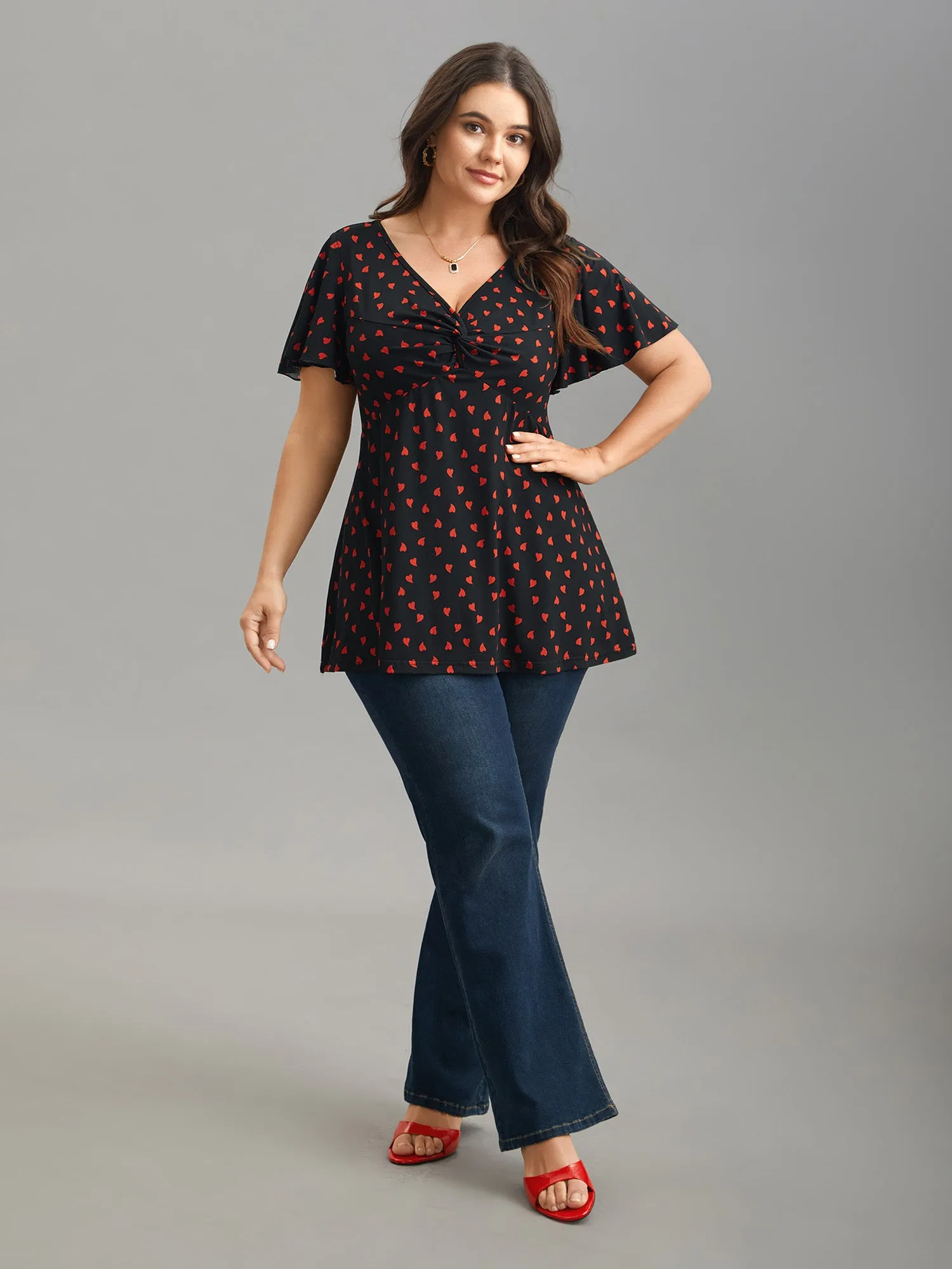 Heart Print Ruched Bust Stretchy Top sold by Bloomchic product image thumbnail 4