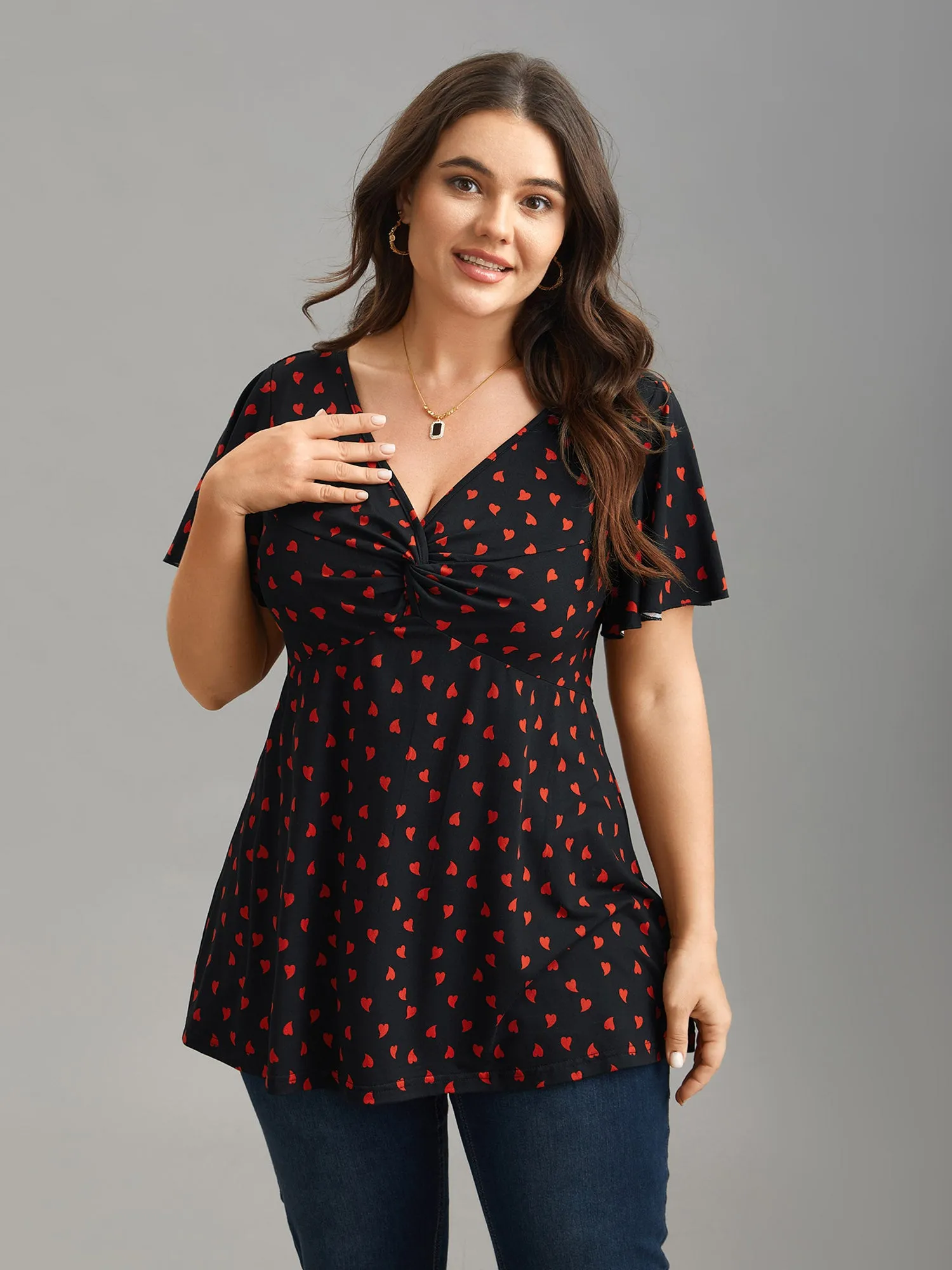 Heart Print Ruched Bust Stretchy Top sold by Bloomchic product image thumbnail 2
