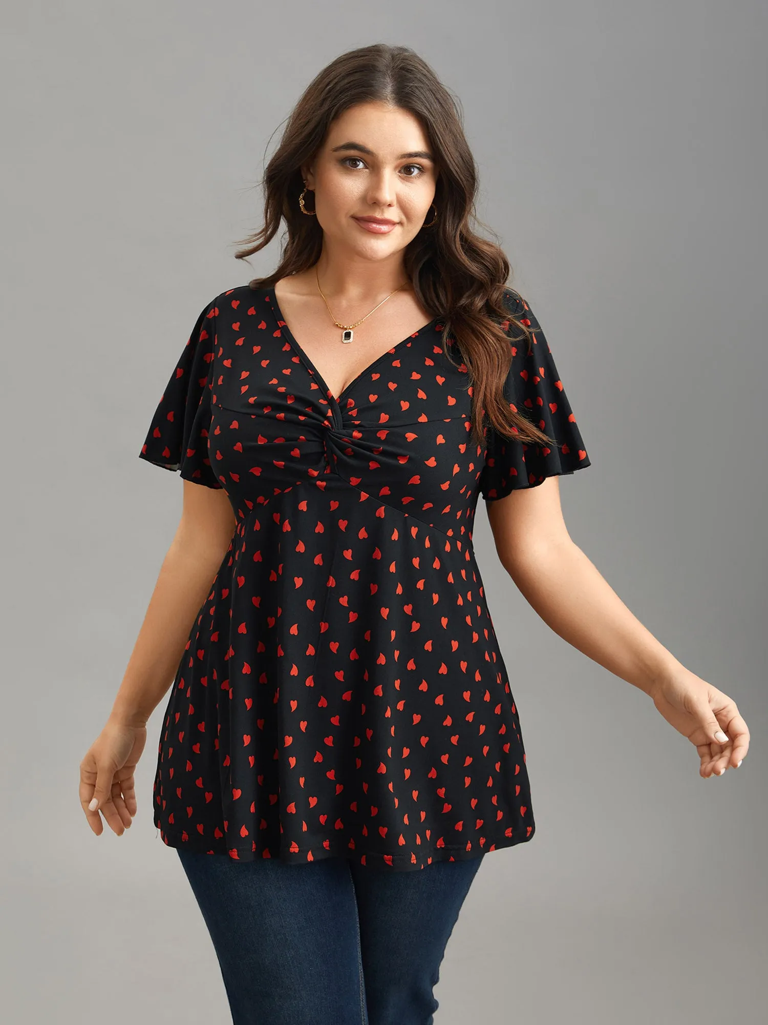 Heart Print Ruched Bust Stretchy Top sold by Bloomchic