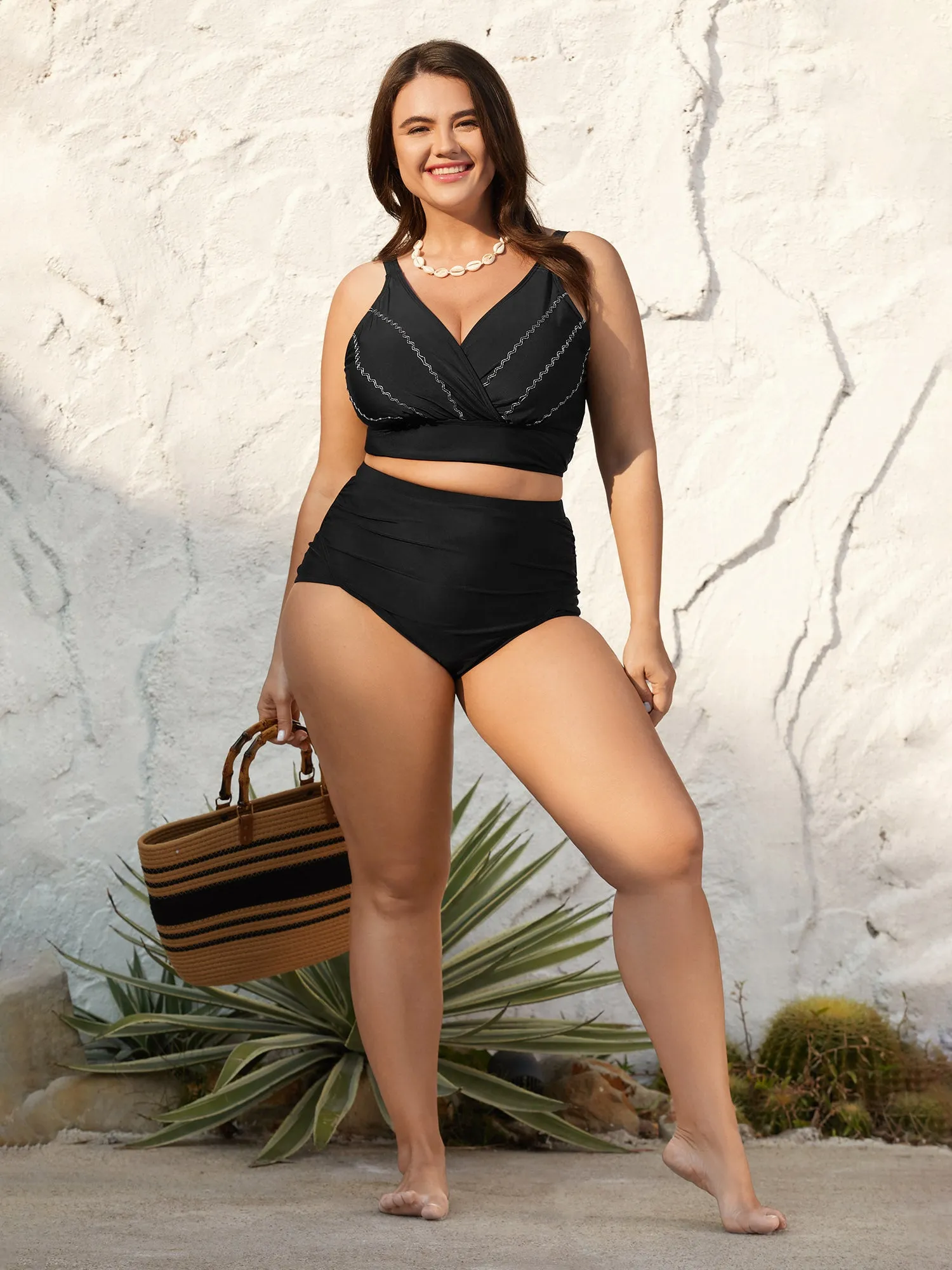 Embroidered Surplice Neck Adjustable Swim Top sold by Bloomchic product image thumbnail 3