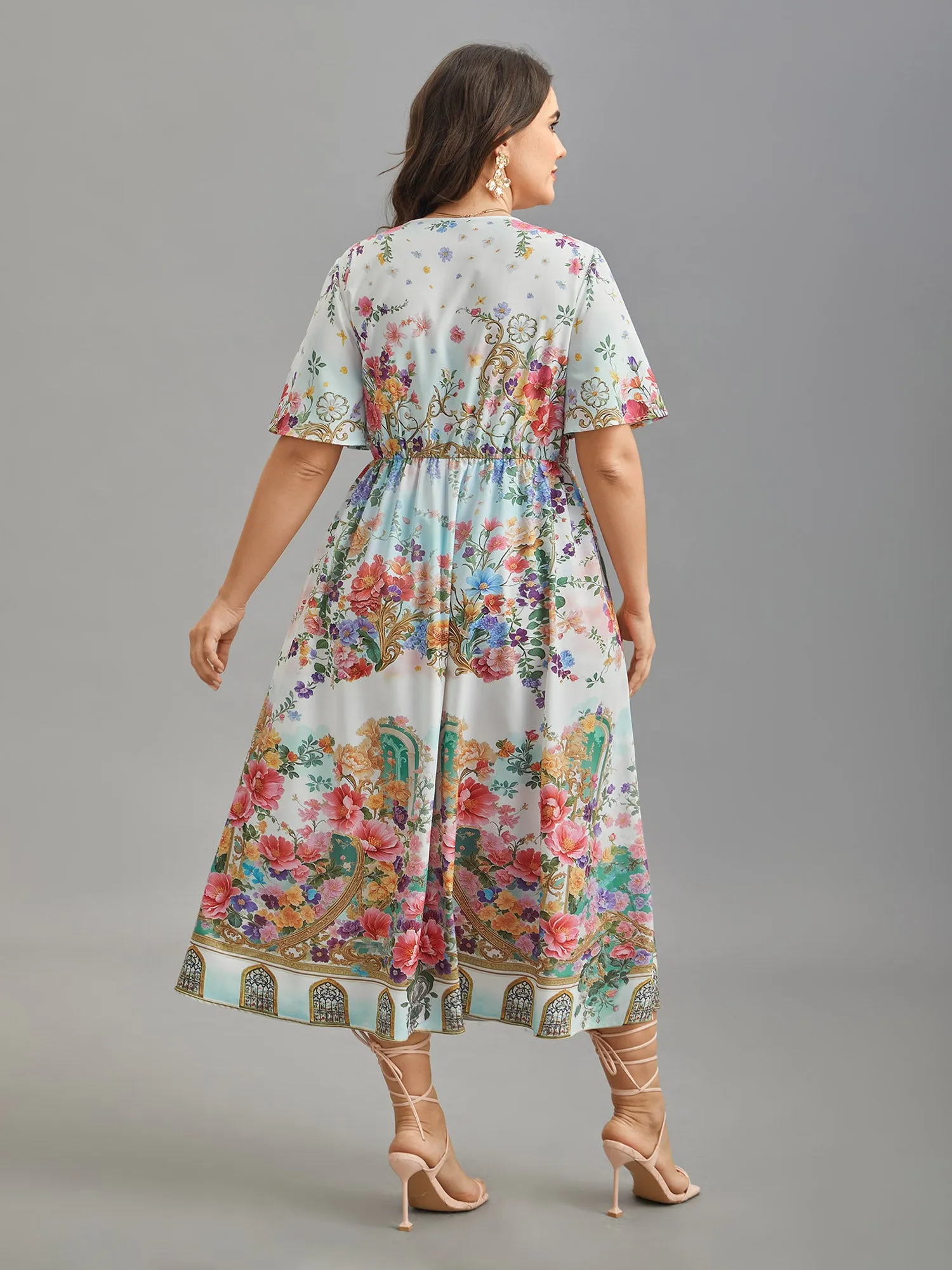 Floral Print Wrap-Neck Flared Sleeve Maxi Dress sold by Bloomchic product image thumbnail 5