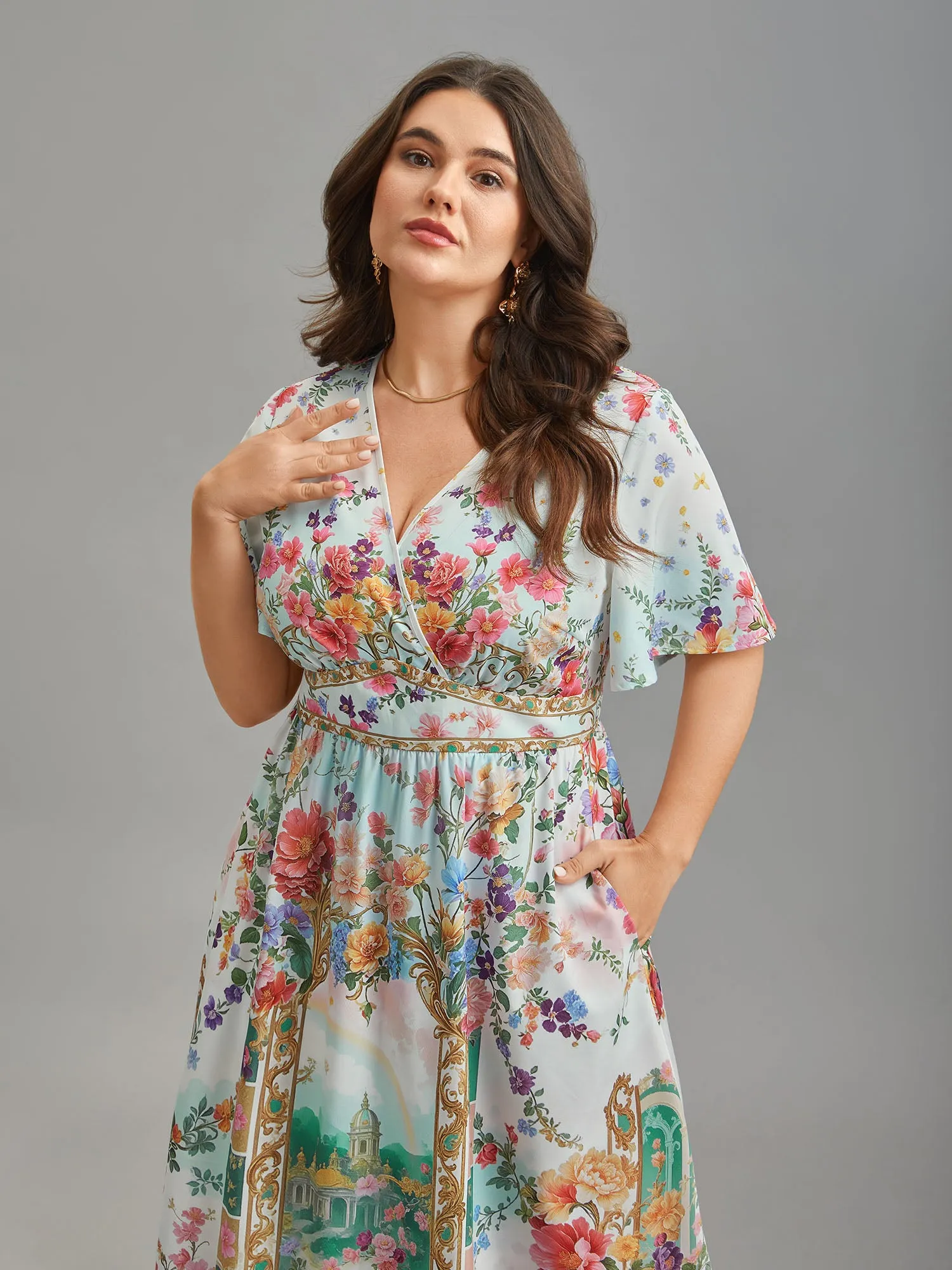 Floral Print Wrap-Neck Flared Sleeve Maxi Dress sold by Bloomchic product image thumbnail 2
