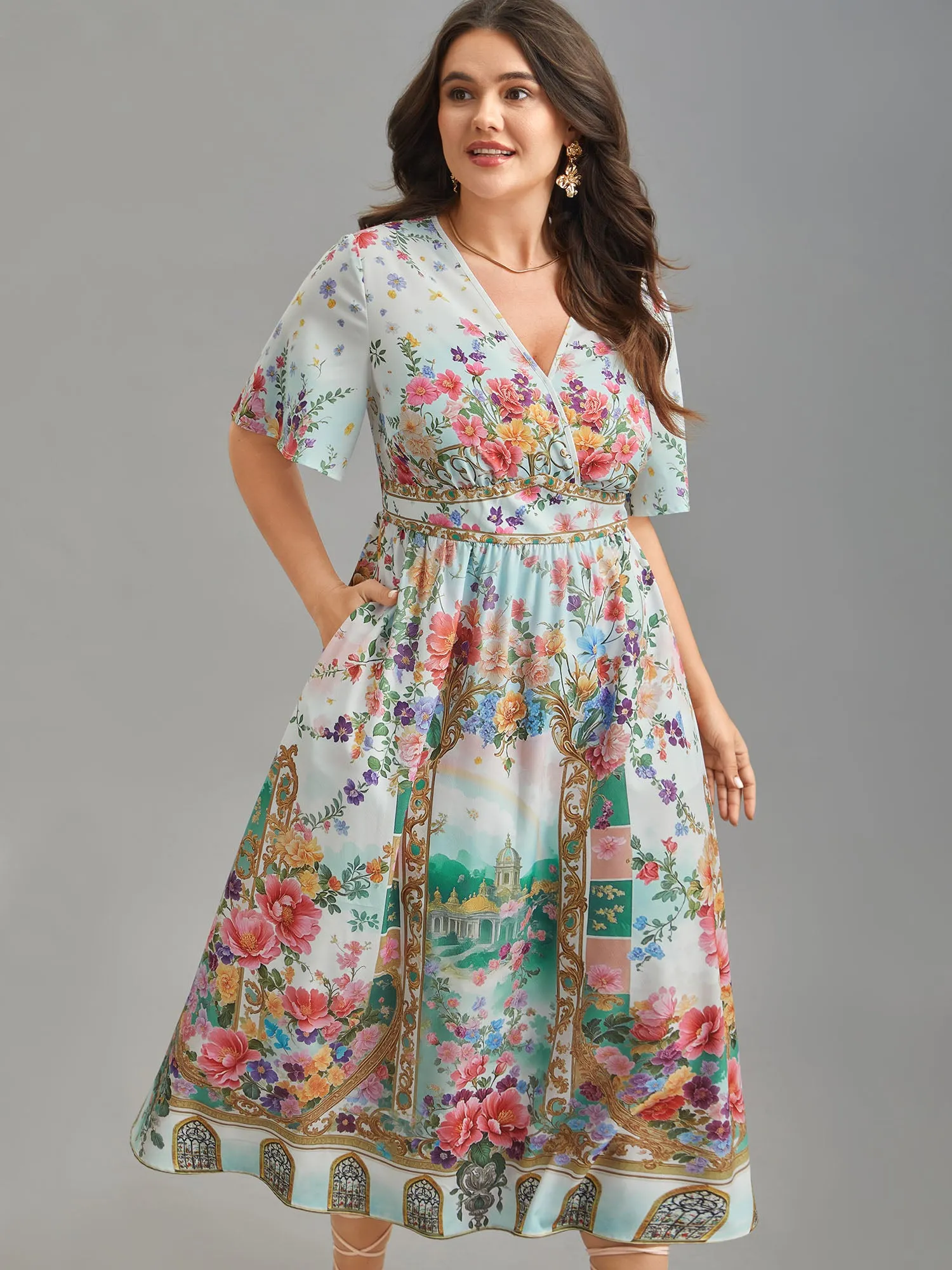 Floral Print Wrap-Neck Flared Sleeve Maxi Dress sold by Bloomchic
