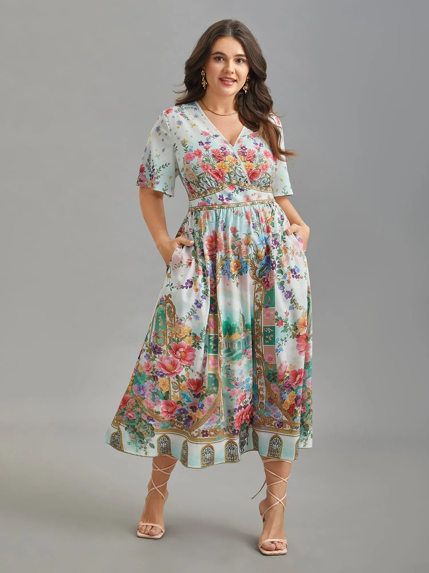 Floral Print Wrap-Neck Flared Sleeve Maxi Dress sold by Bloomchic product image thumbnail 4