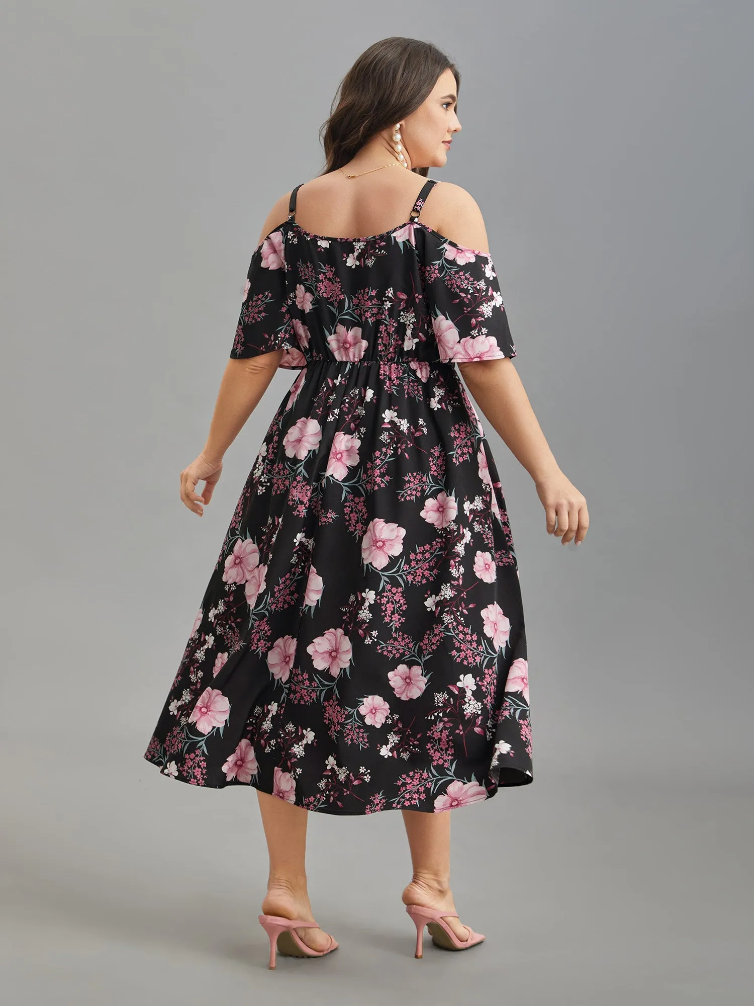 Floral Print Cold-Shoulder Pockets Midi Dress sold by Bloomchic product image thumbnail 5