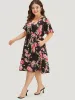 Floral Print Ruffle Sleeve Pocket V Neck Wrap Dress sold by Bloomchic