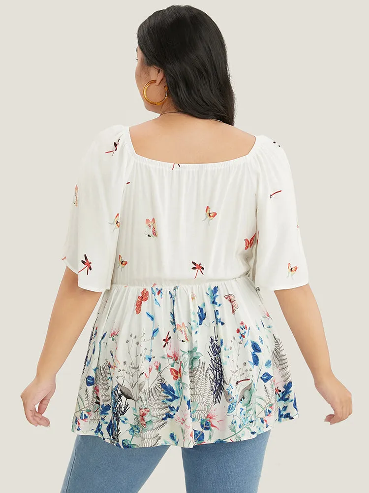 Butterfly & Floral Print Square Neck Ruffles Blouse sold by Bloomchic product image thumbnail 4