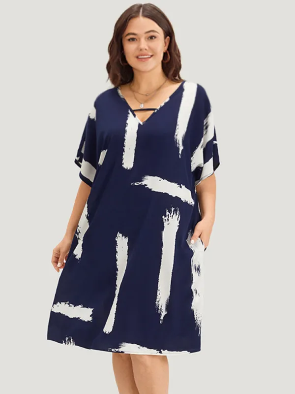 Brush Print Keyhole Pocket Dolman Sleeve Dress sold by Bloomchic