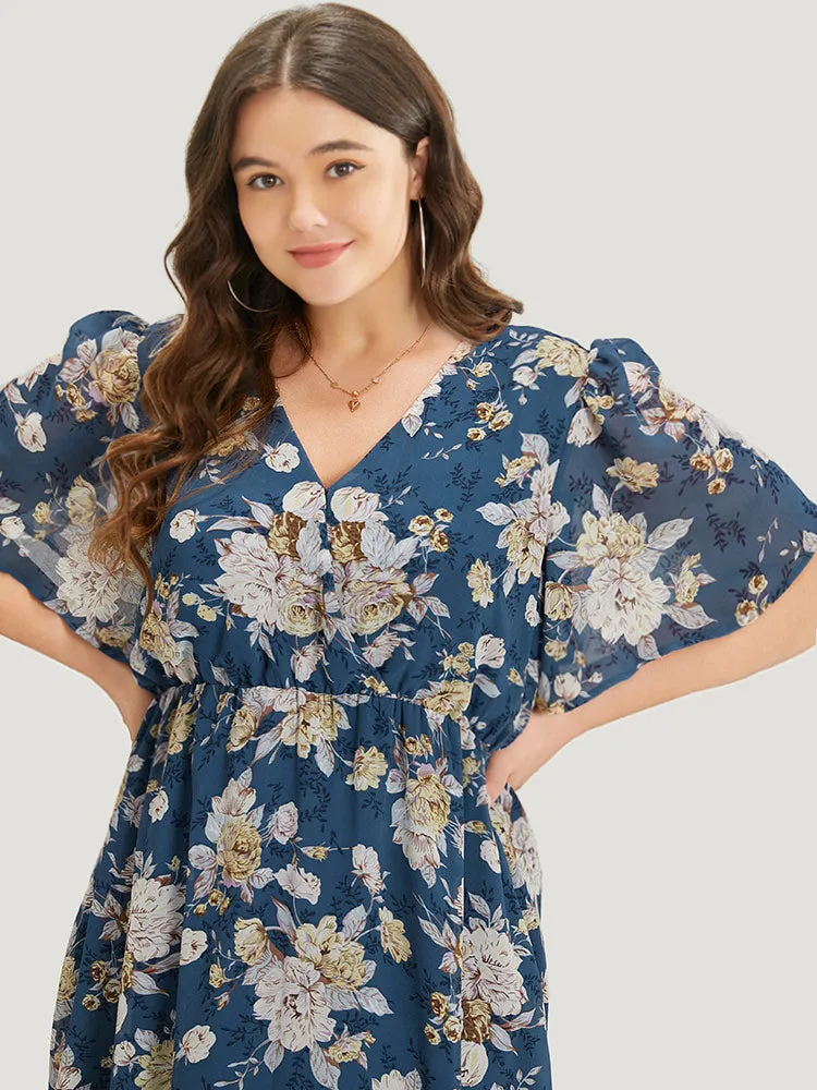 Floral Print Surplice Neck Flutter Sleeve Dress sold by Bloomchic product image thumbnail 5