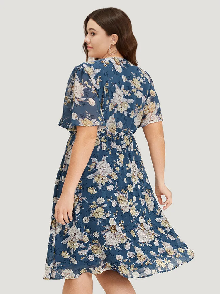 Floral Print Surplice Neck Flutter Sleeve Dress sold by Bloomchic product image thumbnail 2