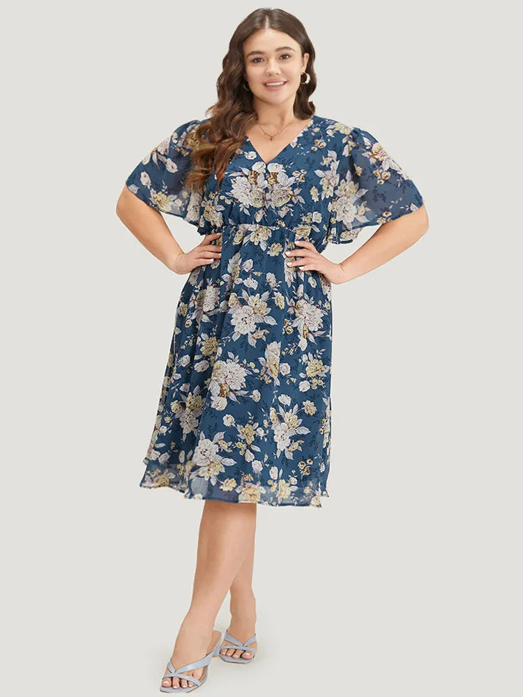 Floral Print Surplice Neck Flutter Sleeve Dress sold by Bloomchic product image thumbnail 4