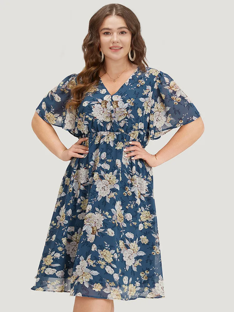 Floral Print Surplice Neck Flutter Sleeve Dress sold by Bloomchic product image thumbnail 3