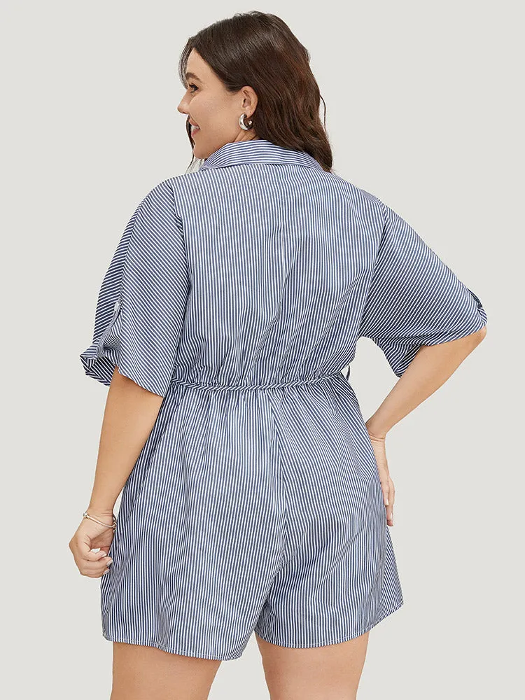 Striped Print Roll Sleeve Pocket Knot Button Up Romper sold by Bloomchic product image thumbnail 2
