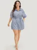 Striped Print Roll Sleeve Pocket Knot Button Up Romper sold by Bloomchic