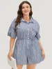 Striped Print Roll Sleeve Pocket Knot Button Up Romper sold by Bloomchic