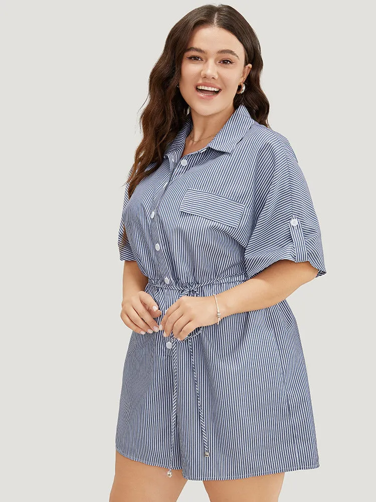 Striped Print Roll Sleeve Pocket Knot Button Up Romper sold by Bloomchic product image thumbnail 5