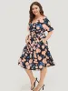Floral Print Split Hem Belted Pocket Batwing Sleeve Dress sold by Bloomchic