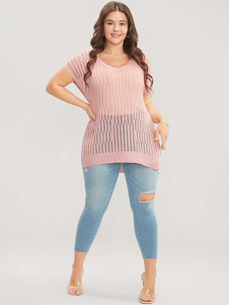 Plain Vertical Striped Cut Out Split Hem Knit Top sold by Bloomchic product image thumbnail 4