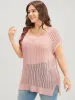 Plain Vertical Striped Cut Out Split Hem Knit Top sold by Bloomchic