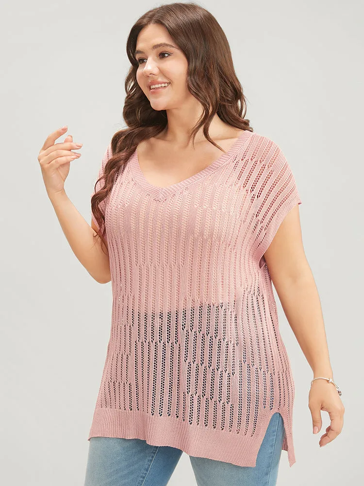 Plain Vertical Striped Cut Out Split Hem Knit Top sold by Bloomchic product image thumbnail 3
