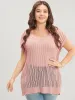 Plain Vertical Striped Cut Out Split Hem Knit Top sold by Bloomchic