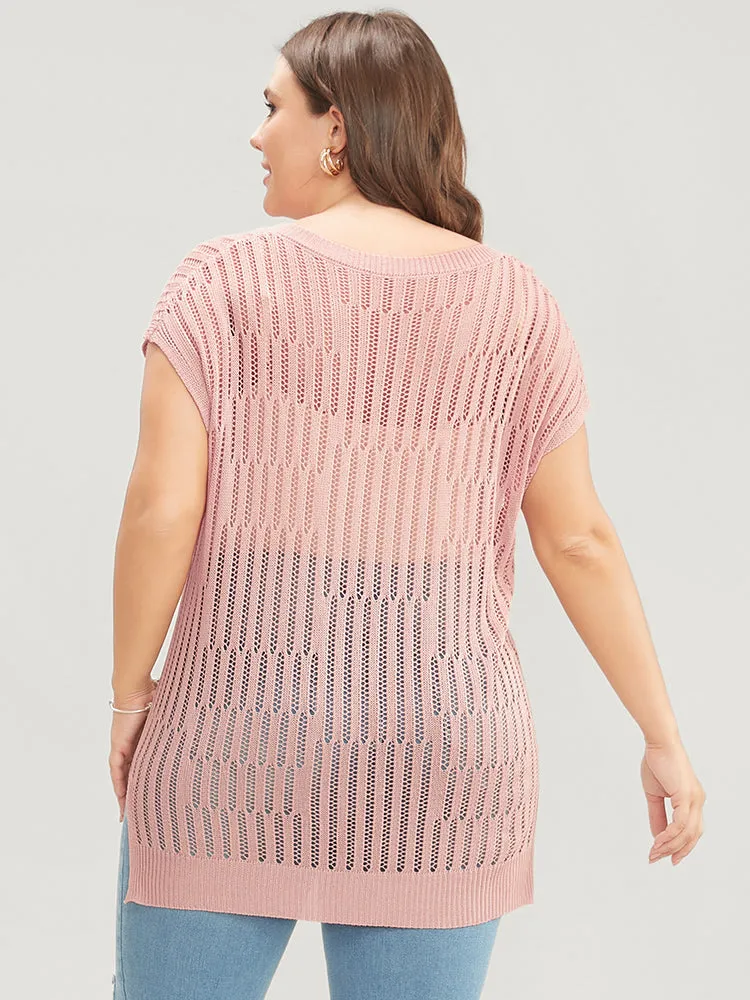 Plain Vertical Striped Cut Out Split Hem Knit Top sold by Bloomchic product image thumbnail 5