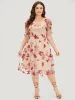 Silhouette Floral Print Mesh Puff Sleeve Dress sold by Bloomchic