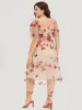 Silhouette Floral Print Mesh Puff Sleeve Dress sold by Bloomchic