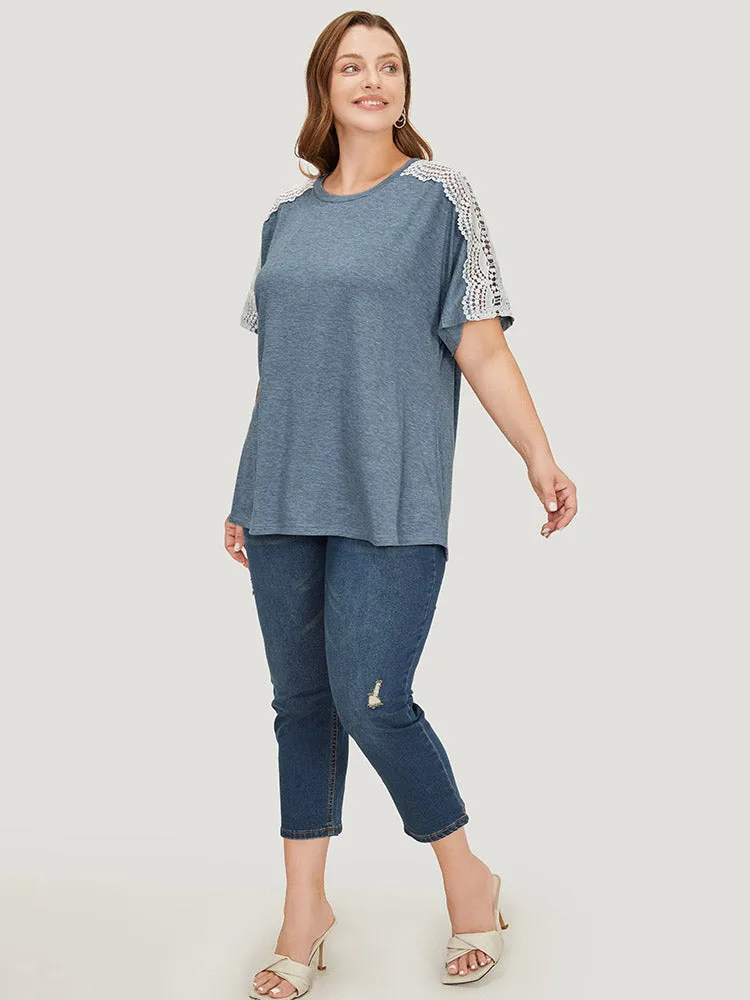 Solid Contrast Lace Heather T-shirt sold by Bloomchic product image thumbnail 4