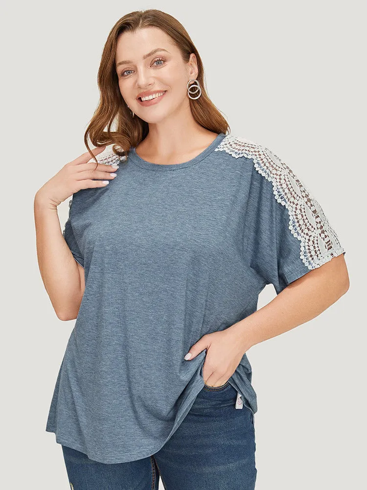 Solid Contrast Lace Heather T-shirt sold by Bloomchic product image thumbnail 2