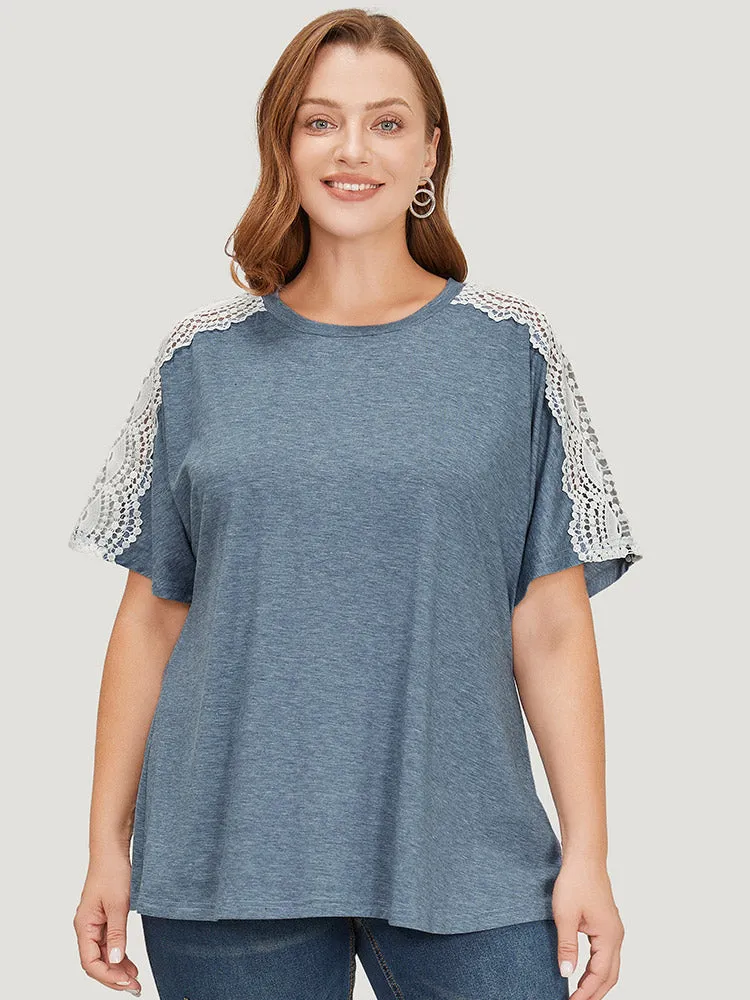 Solid Contrast Lace Heather T-shirt sold by Bloomchic product image thumbnail 3