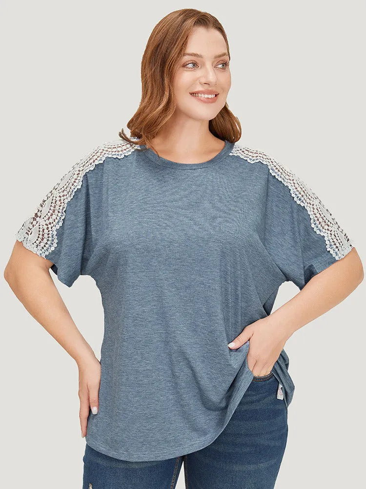 Solid Contrast Lace Heather T-shirt sold by Bloomchic